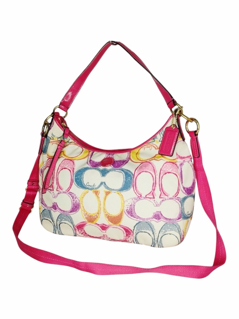 Y2K Coach Multicolor Scribble Print Canvas Hobo Pink